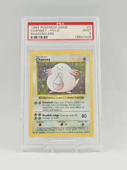 1999 POKEMON GAME BASE SET #3 CHANSEY HOLO SHADOWLESS PSA 9 - Image 1