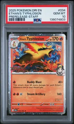 2025 POKEMON DRI EN-DESTINED RIVALS PRERELEASE-STAFF ETHAN'S TYPHLOSION PSA 10 - Image 1