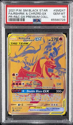 2021 POKEMON SM BLACK STAR PROMO #SM247 FULL ART/RESHIRAM & CHARIZARD GX PSA 10 - Image 1
