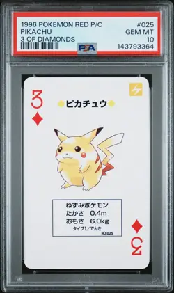 1996 Pokemon Red/Charizard Poker Card Pikachu 3 of Diamonds PSA 10 - Image 1