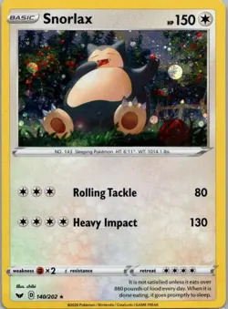 Pokemon TCG Snorlax 140/202 Sword Shield Holo NM - Image 1