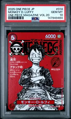 2025 ONE PIECE JAPANESE PROMOS ONE PIECE MAGAZINE VOL.20 MONKEY D. LUFFY PSA 10 - Image 1