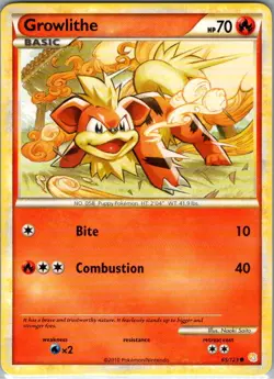 Growlithe 65/123 Non Holo HeartGold SoulSilver - Pokemon Card - NM - Image 1