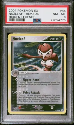 Pokemon Card Nuzleaf 45/101 Reverse Holo EX Hidden Legends PSA 8 NM-MT - Image 1