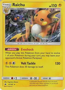 Pokemon Raichu 41/147 - Burning Shadows (Holo) - Image 1