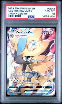 2023 POKEMON SWORD AND SHIELD CROWN ZENITH #GG42 FA/ZERAORA VMAX PSA 10 - Image 1