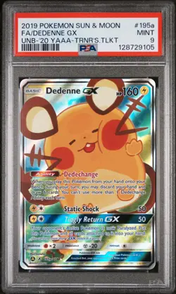 2019 POKEMON SUN & MOON UNBROKEN BONDS #195A FULL ART/DEDENNE GX PSA 9 - Image 1