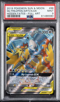 2019 POKEMON HIDDEN FATES FULL ART/MOLTRES & ZAPDOS & ARTICUNO GX PSA 9 - Image 1