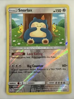 Pokemon: Unbroken Bonds Snorlax w/hiding Pikachu 158/214 Reverse Holo NM - Image 1