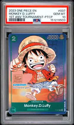 2023 One Piece Monkey D. Luffy P-037 1st Anniversary Tournament PSA 10 English - Image 1