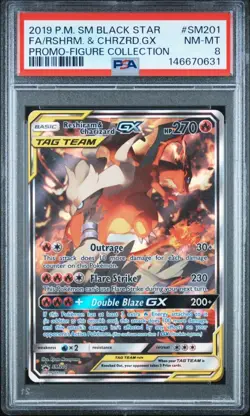 2019 Pokemon Black Star Promo #SM201 Full Art Reshiram & Charizard GX PSA 8 - Image 1