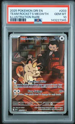 2025 POKEMON DRI EN-DESTINED RIVALS #203 TEAM ROCKET'S MEOWTH PSA 10 - Image 1