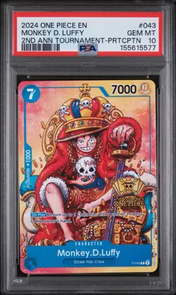 PSA 10 Monkey.D.Luffy (2nd Anniversary Stamped ) P-043 One Piece Promotion Card - Image 1