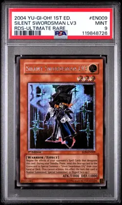 YU-GI-OH! RISE OF DESTINY EN009 SILENT SWORDSMAN LV3 PSA 9 + 3 sealed packs - Image 1