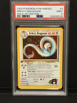 Pokemon Erika's Dragonair Gym Heroes 4/132 Holo 1st Edition SWIRL 🌀🌀🌀 PSA 9 - Image 1