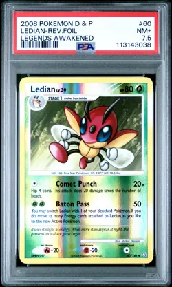 2008 POKEMON DIAMOND & PEARL LEGENDS AWAKENED #60 LEDIAN-REVERSE FOIL PSA 7.5 - Image 1