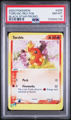 2003 POKEMON BLACK STAR PROMO #008 TORCHIC-REVERSE FOIL PSA 8 - Image 1
