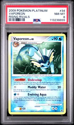 2009 POKEMON PLATINUM RISING RIVALS #34 VAPOREON PSA 8 - Image 1