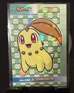 Rare Pokemon Shiny Full Art #152 Chikorita Low Pop Cracked Ice Holo Card ⭐ - Image 1