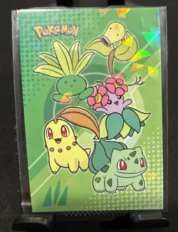 Rare Pokemon Shiny Full Art Bulbasaur & Chikorita Low Pop Cracked Ice Holo Card - Image 1