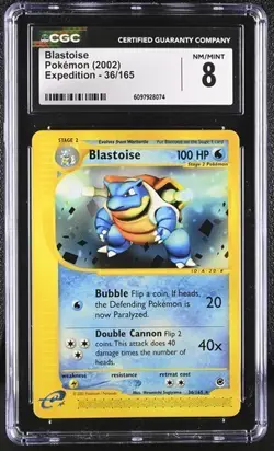 Blastoise Regular Rare CGC 8 NM/MINT Pokemon (2002) Expedition #36/165 - Image 1