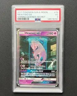 Pokemon TCG: 2017 Mewtwo GX 78/73 Alt Art Secret Rare Shining Legends PSA 3 VG - Image 1