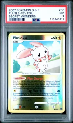 2007 POKEMON DIAMOND & PEARL SECRET WONDERS #36 PLUSLE-REVERSE FOIL PSA 7 - Image 1