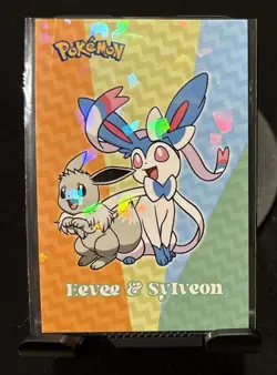 Rare Pokemon Shiny Full Art Eevee And Sylveon Low Pop Cracked Ice Holo Card - Image 1