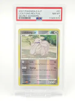 2007 POKEMON DIAMOND & PEARL SECRET WONDERS #91 LICKITUNG-REVERSE FOIL PSA 8 - Image 1