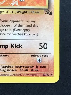 Hitmonlee 22/62 Fossil Rare - Vintage Pokemon Card WOTC 1999 - Played - Image 4