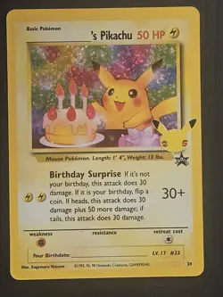 POKEMON TCG BIRTHDAY PIKACHU 24 BLACK STAR PROMO HOLO NM CELEBRATIONS #24 - Image 1