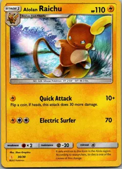 Alolan Raichu (#30 Holofoil) 30/30 Alolan Raichu Pokemon Holo NM - Image 1