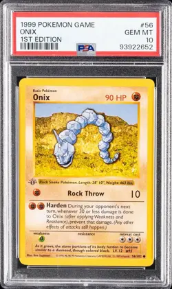1999 POKEMON BASE SET 1ST EDITION #56 ONIX PSA 10 - Image 1