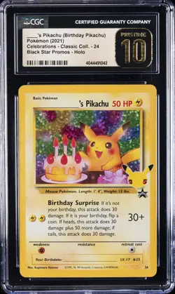 2021 POKEMON BLACK STAR PROMOS ____'S PIKACHU (BIRTHDAY PIKACHU) CGC 10 PRISTINE - Image 1