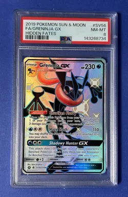 2019 Pokemon Sun & Moon FA/Greninja GX Hidden Fates #SV56 PSA 8 NM-MT - Image 1