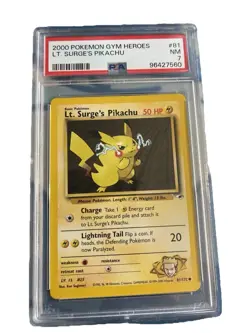 2000 Pokemon Gym Heroes 81 LT. Surge's Pikachu PSA 7 - Image 1