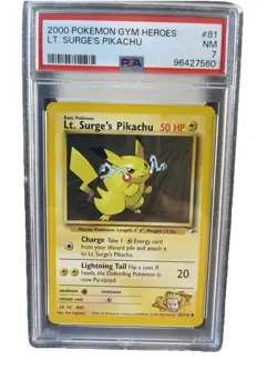 2000 Pokemon Gym Heroes 81 LT. Surge's Pikachu PSA 7 - Image 3