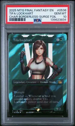 2025 MTG FINAL FANTASY CHARACTER BORDERLESS-SURGE FOIL TIFA LOCKHART PSA 10 - Image 1