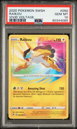 2020 POKEMON SWORD & SHIELD VIVID VOLTAGE #050 RAIKOU PSA 10 - Image 1
