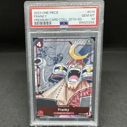 2023 ONE PIECE PREM BANDAI PREM CARD COLL 25TH ED #010 FRANKY PSA 10 - Image 1