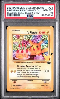 2021 POKEMON CELEBRATIONS CLASSIC COLLECTION #24 BIRTHDAY PIKACHU-HOLO PSA 10 - Image 1