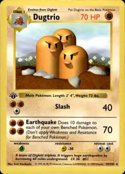 Pokemon Dugtrio 19/102 Base Set Rare 1st Edition Moderately Played - Image 1
