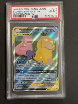 2019 POKEMON SUN & MOON UNIFIED MINDS #218 FULL ART/SLOWPOKE & PSYDUCK GX PSA 8 - Image 1