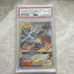 PSA 10 Reshiram & Charizard GX 20/214 Tag Team Pokemon TCG Unbroken Bonds - Image 1