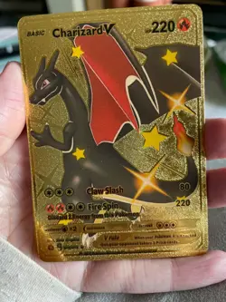 Gold Charizard V Metal Card Pokemon Collector Display – Not TCG Official - Image 1
