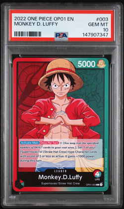2022 ONE PIECE - ROMANCE DAWN - MONKEY D LUFFY OP01-003 PRE ERRATA ENG - PSA 10 - Image 1