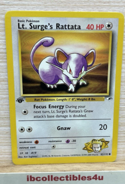 Pokemon Card 2000 Gym Heroes Set Lt Surge's Rattata 82/132 1st Edition NM-Mint - Image 1