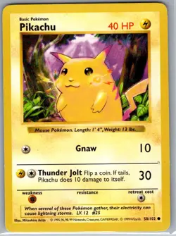 Pikachu 58/102 Shadowless Non Holo Base Set - Pokemon Card - LP - Image 1