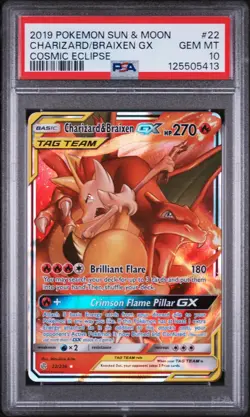 Pokemon Charizard & Braixen GX Holo #22 2019 Cosmic Eclipse PSA 10 Gem Mint TCG - Image 1