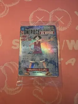 Bandai One Piece CCG Monkey.D.Luffy US Voyage Promo Full Art Holo Card - Image 1
